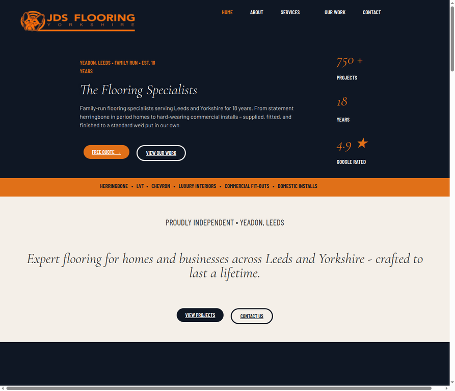 Homepage of the JDS Flooring Yorkshire website