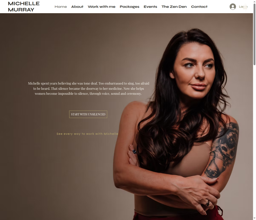 Homepage of the Michelle Murray sound healing and coaching website